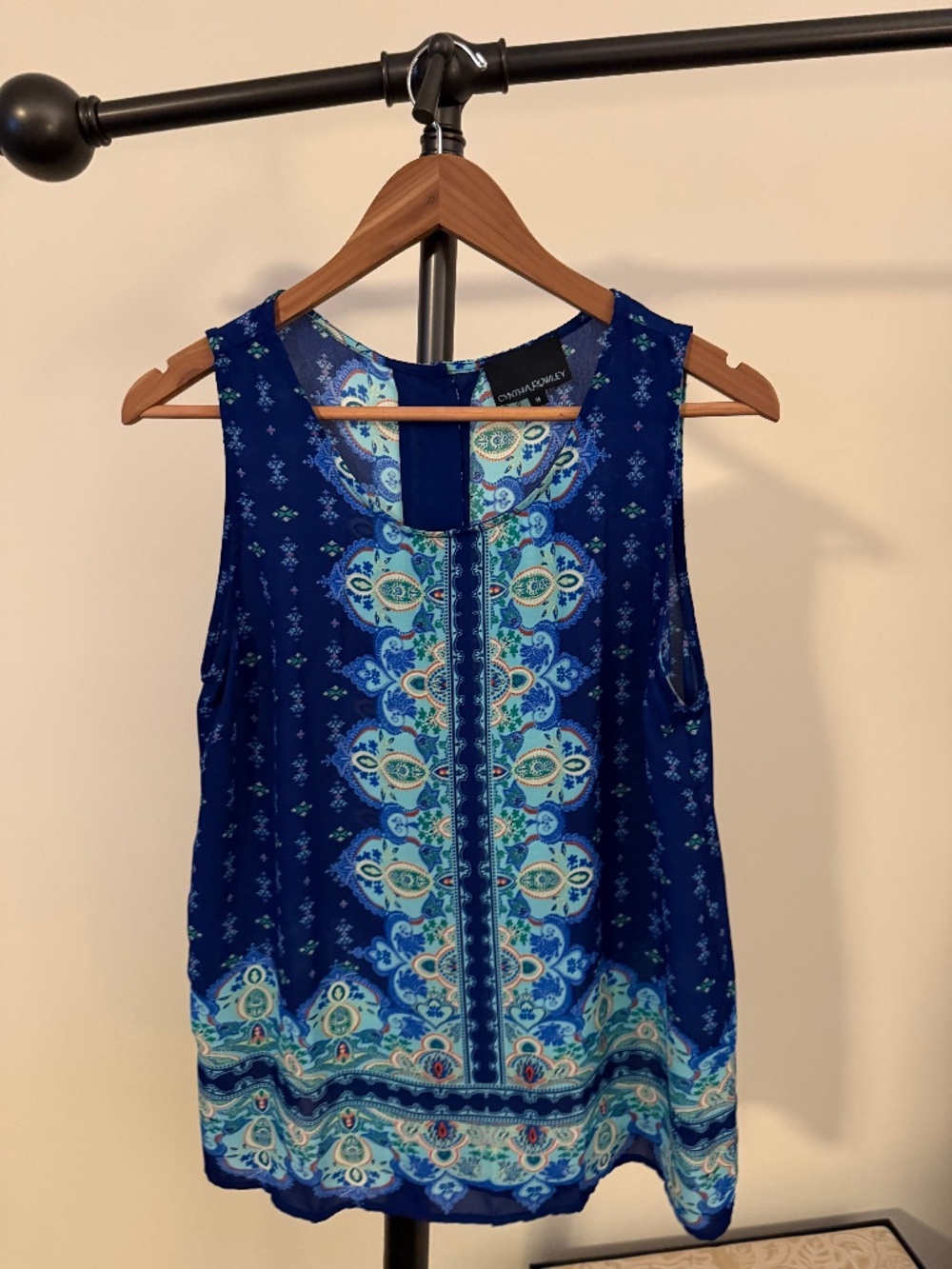 Cynthia Rowley Blue Boho Paisley Print Sleeveless Blouse Tank